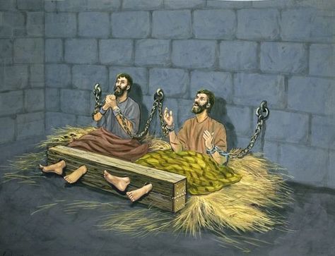 Paul and Silas in prison Bible Illustrations Art, Paul Bible, Singing Drawing, Paul And Silas, Islamic Books Online, Biblical Artwork, Bible Study Topics, Sunday School Crafts For Kids, Bible Images