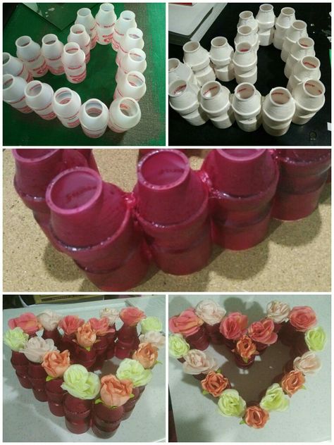 Mini flower pots from yakult bottles #DIY Bottle Upcycle, Bottles Diy, Inexpensive Home Decor, Quilling Tutorial, Cute Couple Gifts, Best Crafts, Wine Bottle Crafts, Recycled Crafts, Plastic Bottle