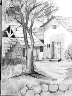 Pencil Sketches Landscape, Easy Pencil Drawings, Landscape Pencil Drawings, Drawing Scenery, Pencil Drawing Tutorials, Drawing Hands, Pencil Sketch Drawing, Nature Sketch, Drawing Hair