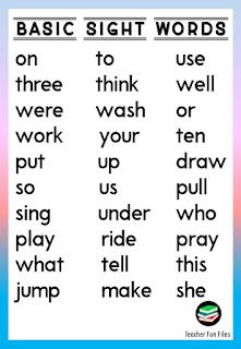 Teacher Fun Files: Basic Sight Words Chart Sight Words Chart, America School, High Frequency Sight Words, Teacher Fun Files, Apple Classroom, Teaching Reading Skills, Remedial Reading, Phonics Sight Words, Word Reading