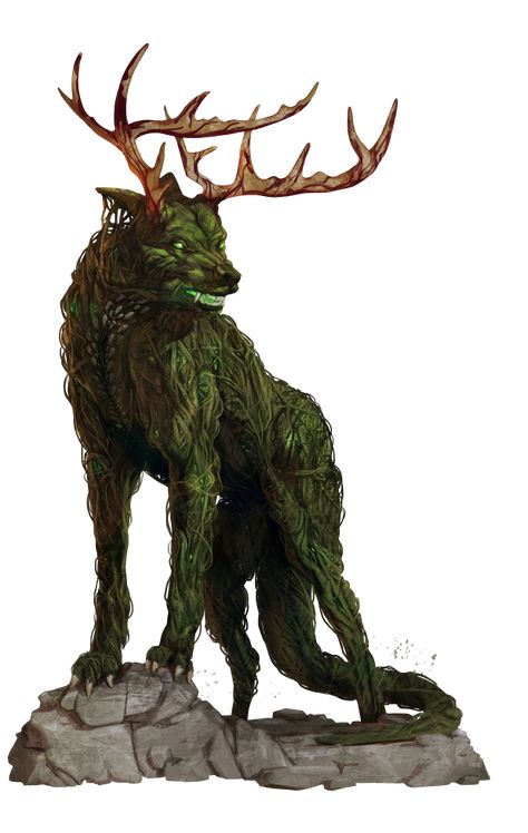 Pathfinder - The Art of Mikaël Léger Plant Monster, Heroic Fantasy, Timber Wolf, Fantasy Beasts, Forest Spirit, Forest Creatures, Monster Concept Art, Fantasy Creatures Art, Fantasy Monster