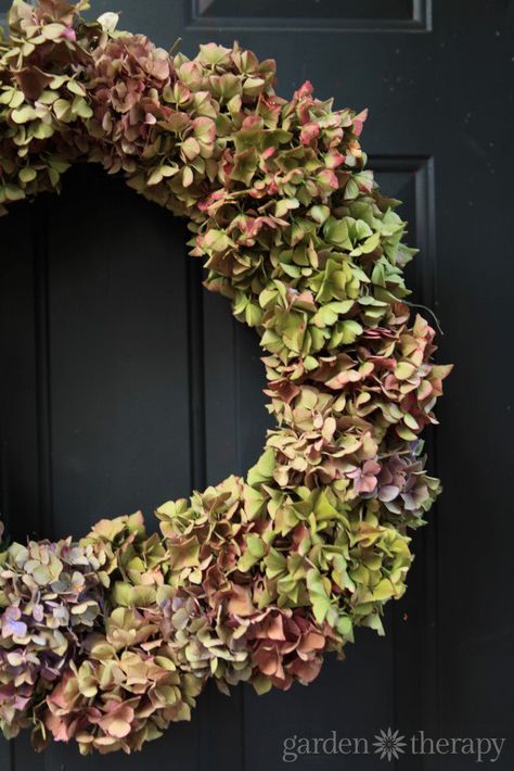 Garden Therapy, Muted Purple, Wreath Project, Dried Hydrangeas, Outdoors Inside, Diy Fall Wreath, Autumn Decorating, Fall Inspiration, Hydrangea Wreath