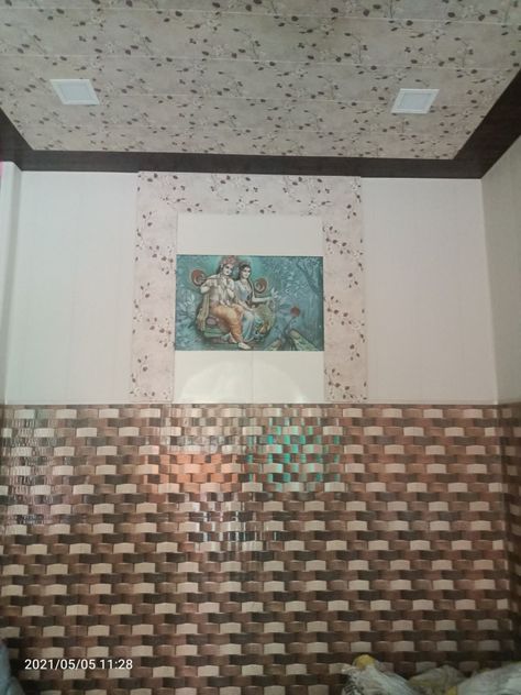 It is a simple wall decor idea contains pvc wall panels and ceramic wall tiles. In centre the radha Krishna image is a ceramic tile. Pvc Wall Panels, Simple Wall Decor, Pvc Wall, Ceramic Wall Tiles, Wall Panels, Wall Tiles, Ceramic Tiles, Photo Wall, Wall Decor