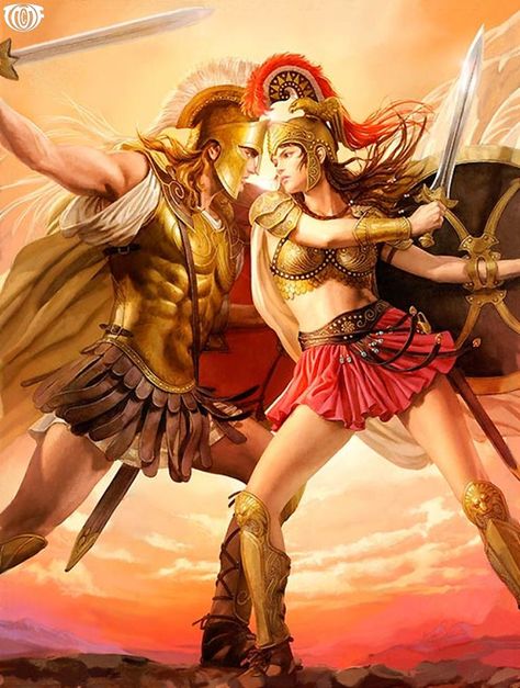 Ares and Athena Amazonian Warrior, Goddess Of Wisdom, Greek Mythology Gods, Amazon Warrior, Greek Warrior, Greek Gods And Goddesses, Athena Goddess, Warrior Girl, Greek Myths