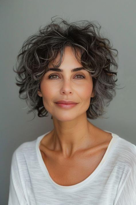 3. Spirited Short Funky Curls - Curly Hairstyles For Women Over 50 - Curly Hairstyles For Women Over 50 Funky Curly Hairstyles, Short Curly Gray Hair Over 50, Short Curly Shag Haircut, Curly Bobs, Curly Cuts, Short Curly Hairstyles For Women, Grey Hair Over 50, Grey Curly Hair, Vibrant Personality