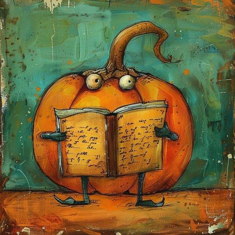 Whimsical Pumpkins, Colorful Nursery Art, Pumpkin Reading, Joyful Art, Pumpkin Paintings, Pumpkin Artwork, Reading Poster, Colorful Nursery, Fall Artwork