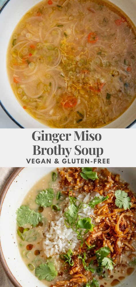 Miso Soup With Shrimp, Japanese Curry Soup, Asian Broth Soup, Miso Ginger Broth, Ginger Miso Soup, Brothy Soup Recipes, Brothy Soup, Gut Healthy Recipes, Carnivorous Diet