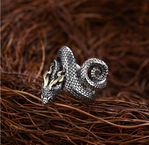 Horned Serpent Ilvermorny, Horned Serpent, Serpent Ring, Snake Lovers, Casual Rings, Snake Ring Silver, Cheap Rings, Witchy Jewelry, Ring Shapes