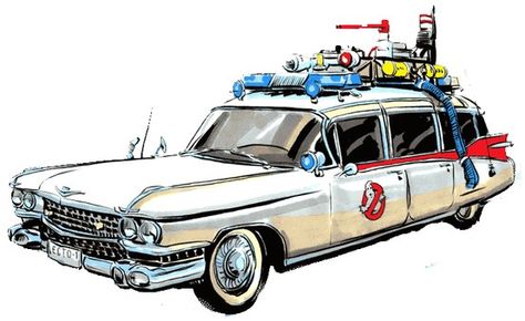 Ecto-1 Hello Zombie, Ghostbusters Poster, Ghostbusters Car, Slimer Ghostbusters, Famous Vehicles, Ghostbusters 1984, Carros Vintage, Ghostbusters Movie, Art Geek