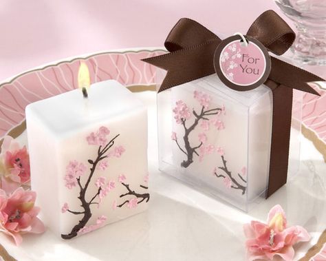 Wedding Decorations Cherry Blossom Wedding Decor, Cheap Wedding Reception, Cherry Blossom Candle, Cherry Blossom Wedding Theme, Peach Candle, Cherry Blossom Theme, Candles Wedding, Cherry Blossom Wedding, Candle Wedding Favors