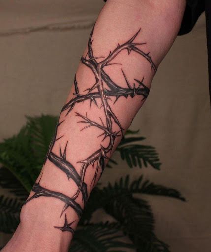 Thorn Vine Tattoo, Rose Thorn Tattoo, Thorns Tattoo, Thorn Tattoo, Vine Tattoo, Branch Tattoo, Vine Tattoos, Plant Tattoo, Red Tattoos