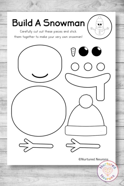 Super Build A Snowman (Printable Cut and Paste Craft) - Nurtured Neurons Snowman Template Free Printable, Build A Snowman Printable, Plain Template, Snowman Template, Snowman Printable, Printable Craft Templates, Pencil Control, Template Free Printable, Printable Snowman