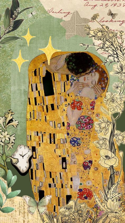 The Kiss Klimt Wallpaper, Gustav Klimt Wallpaper Iphone, Klimt Aesthetic, Klimt Wallpaper, Klimt Landscape, Moody Wallpaper, Aesthetic Shuffles, The Kiss (klimt), Wallpaper Patterns