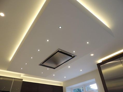 Dropped Ceiling With Led Lighting, Led Drop Ceiling Lights, Ceiling Drop Design, Dropped Ceiling Lighting, Modern Drop Ceiling Ideas, Drop Ceiling Lighting Ideas, Drop Down Ceiling, Villa Kitchen, Ceiling Covering