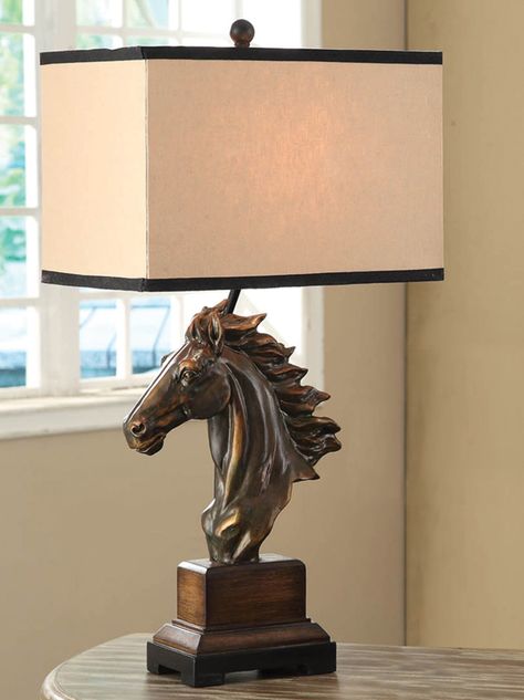 Western Lamps, Horse Table, Horse Lamp, Traditional Table Lamps, Equestrian Decor, Tripod Table Lamp, Horse Decor, Rustic Lighting, Drum Lampshade