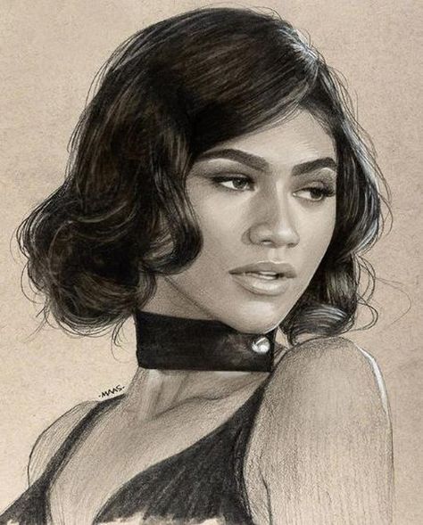 repost⁠ @maas.art's ⁠ Here's my new drawing of @zendaya Last week I posted a preliminary sketch I did of her & decided I wanted to explore this portrait more & do a more finished piece. Zendaya is always a pleasure to draw & absolutely loved her hair in this reference. ⠀⠀⠀ ⠀⠀⠀⁠ This sketch was done in graphite (new Tombo set) and white charcoal on toned strathmore paper. Its 11" x 14"⁠ ⠀⠀⠀ ⠀⠀⠀⁠ #art #zendaya #drawing #draw#sketch #graphite #charcoal#maasart #tombow #tombowusa #beauty #fashion #s Celebrity Art Drawings, Celebrity Artwork, Celebrity Portraits Drawing, Celebrity Drawings, Portrait Sketches, Celebrity Portraits, Portrait Images, Pencil Portrait, Beautiful Drawings