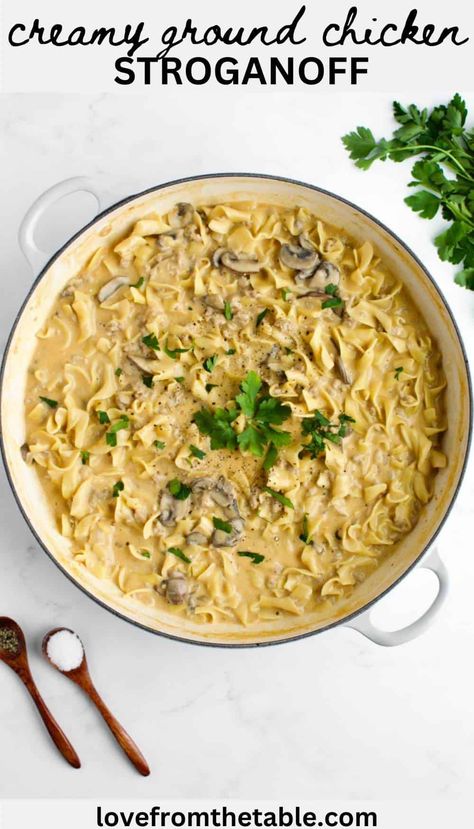 Ground Chicken Stroganoff Recipe, Ground Chicken Meals Healthy, Ground Chicken And Mushroom Recipes, Ground Chicken And Orzo, Ground Chicken Mushroom Recipes, Ground Chicken Stroganoff, Chicken Minced Meat Recipes, Ground Chicken Breast Recipes, Chicken Orzo Pasta