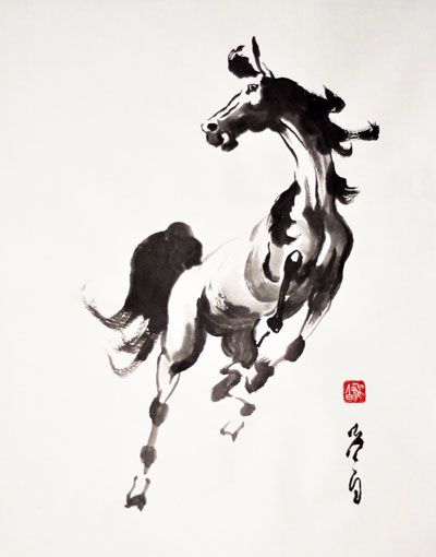 Chinese Horse Art, Chinese Horse Tattoo, Year Of The Horse Tattoo, Chinese Ink Art, Horse Doodle, Abstract Horse Art, Horse Tattoo Design, Horse Brushes, Dancing Drawings