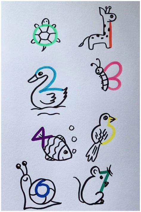 Number Drawing Tricks for Kids | drawing | Learn to Make Drawings with Numbers | By Kidpid | Facebook Numbers As Animals, Draw Pictures From Numbers, Drawing Animals With Numbers, Number Doodle Art, Easy Drawings With Numbers, How To Draw With Numbers, How To Draw Numbers, Number Drawing For Kids 1 To 10, Draw From Numbers