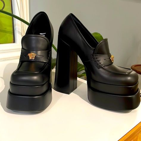 Versace Aevitas Platform Loafers - NEW W/O tags Versace Platform Loafers, Versace Loafers, Versace Heels, Date Shoes, Drawing Tutorials For Beginners, Versace Shoes, Digital Closet, My Apartment, Platform Loafers