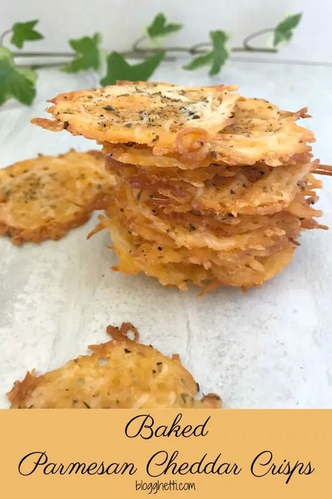 Cheddar Cheese Crisps, Cheddar Crisps, Parmesan Cheese Crisps, Parmesan Crisps, Cheese Crisps, Snack Craving, Baked Cheese, Cheese Crackers, Low Carb Snacks