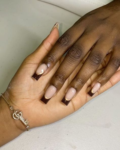 Brown Gold Nails, Chocolate Nails Design, Brown And Gold Nails, Wow Nails, Girls Nails, Nail Inspo, Acrylic Nails, Nails