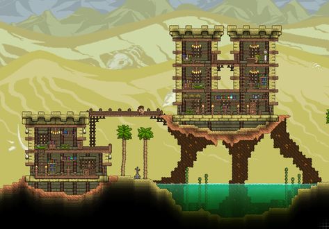 Desert Base Terraria, Terraria Desert House, Pyramid Terrarium, Terraria Houses, Desert Village, Terrarium Base, Terraria House Ideas, Terraria House Design, Terraria House