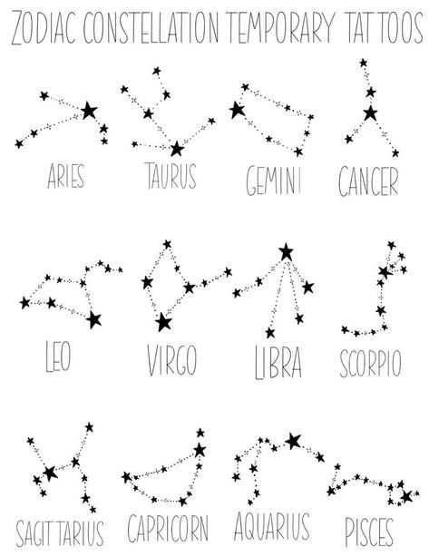 Zodiac Constellation Temporary Tattoos | Etsy Zodiac Tattoos Constellation, Tattoos Constellation, Zodiac Signs Tattoos, Tattoo Amigas, Star Constellation Tattoo, Aquarius Constellation Tattoo, Pisces Tattoo Designs, Tarot Card Tattoo, Realistic Temporary Tattoos