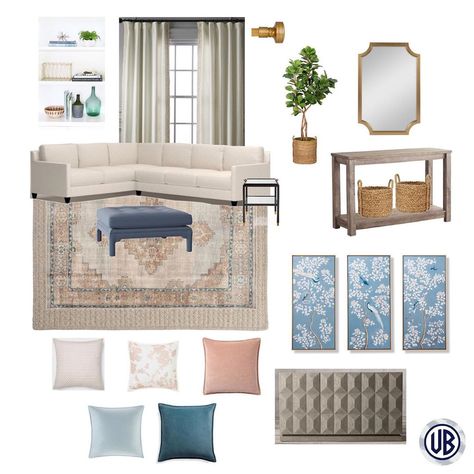 Veronica Bradley on Instagram: “Today on the blog, I’m sharing a recently completed living room e-design, which also happens to be one of my favorites!  With #wfh and stay…” Blush Living Room, Interior Design Process, Home Decor Shop, Interior Design Mood Board, Blue Living Room, Online Interior Design, New Living Room, Living Room Inspo, Living Room Grey