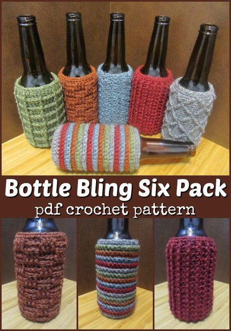 Crochet for Men | Crochet Beer Bottle, Manly Crochet, Crochet Beer Cozy, Crochet Boxes, Crochet For Men, Beer Bottle Cozy, Crochet Cozies, Crochet Beer, Beginner Stitches