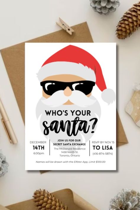 This Digital Template was so fun to make! Hoping you all enjoy it this holiday season, and it makes your gift exchange a fun one! Secret Santa Invite, Secret Santa Invitation, Santa Invitation, Kris Kringle, Gift Exchange, Secret Santa, Enjoy It, Holiday Season, Make It Yourself