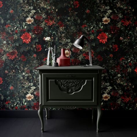 Dark Floral Wallpaper, Red Flowers Wallpaper, Botanical Wall Mural, Luxury Removable Wallpaper, Dark Floral Bedroom Decor, Vintage Wallpaper - Etsy Canada Dark Floral Bedroom, Wallpaper Red Flowers, Floral Wallpaper Red, Red Flowers Wallpaper, Botanical Wall Mural, Red Flower Wallpaper, Bedroom Decor Vintage, Dark Floral Wallpaper, Floral Bedroom Decor