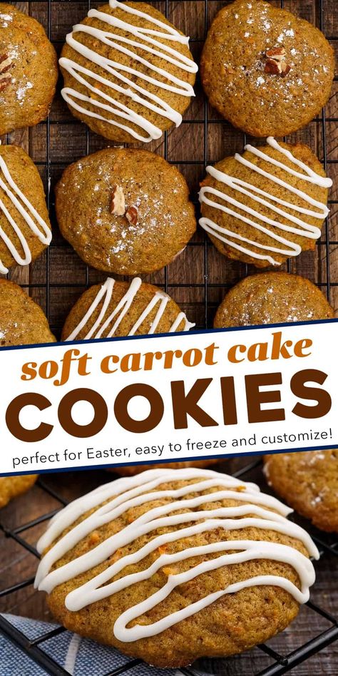 Carrot Cake Cookies Recipe, Cookies With Cream Cheese, Soft Cake, Carrot Cookies, Carrot Cake Oatmeal, Carrot Cake Cookies, Potluck Desserts, Best Carrot Cake, Cookie Cake Recipe