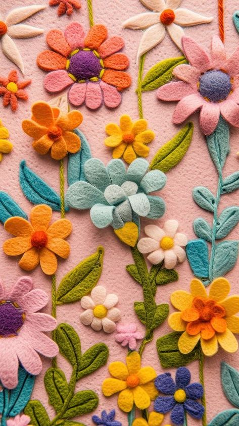 Wallpaper of felt spring embroidery art backgrounds. | premium image by rawpixel.com Spring Iphone Wallpaper, Cute Iphone Wallpaper, Iphone Wallpaper Cute, Spring Embroidery, Felt Spring, Iphone Wallpaper Iphone, Paper Bag Crafts, Applique Art, Floral Wallpaper Iphone