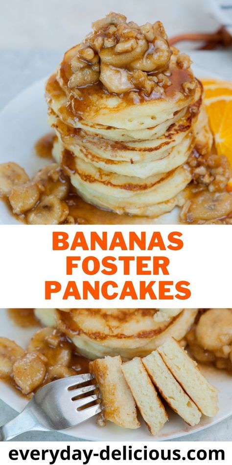 Banana Fosters, Xmas Brunch, Banana Foster Pancakes, Banana Foster Recipe, Spelt Recipes, Fluffy Buttermilk Pancakes, Banana Foster, Yummy Pancake Recipe, How To Cook Pancakes