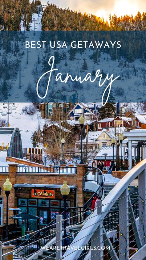 January is the perfect time to take a weekend getaway, a week-long trip with your girls, or host a bachelorette party. The festive season has ended and many hotel options are cheaper than other times of the year. With so many great January destinations, we have compiled a list of our top 10 best places to visit in January in the USA to get you excited for a weekend away with your family or girlfriends! Best Winter Getaways In Us, Best Places To Travel In January, Cheap Weekend Getaways, Sedona Hotels, Winter Weekend Getaway, Girls Trip Destinations, Weekend Getaway Ideas, Best Weekend Trips, Deer Valley Resort