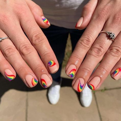 Men Pride Nails, Queer Nails Short, Masc Pride Nails, Pride Nails For Men, Queer Nail Art Designs, Pride Short Nails, Pride Gel Nails Short, Masculine Pride Nails, Men’s Pride Nails