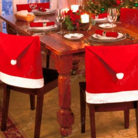 Christmas Dinner Decorations, Christmas Chair Covers, Chair Back Covers, Dinner Chair, Christmas Chair, Xmas Dinner, Tafel Decor, Christmas Dinner Table, Santa Claus Hat