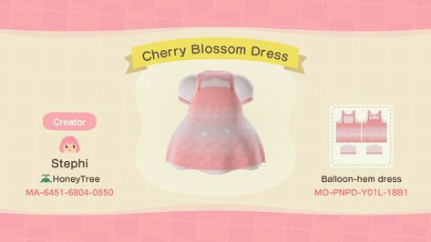 Acnh Cherry Blossom, Animal Crossing Cherry, Grape Fanta, Dress Creator, Cherry Blossom Dress, Blossom Dress, Acnh Codes, Animal Crossing Qr, Im In Love