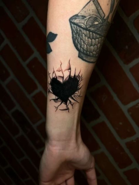 Small Black Cover Up Tattoo, Heart Coverup Tattoo, Dark Wrist Tattoo Cover Up, Cover Up Tattoos Men, Cover Tattoo Ideas Black, Heart Cover Up Tattoo, Blacked Out Tattoo Cover Up, Dark Cover Up Tattoos, Small Coverup Tattoo Ideas