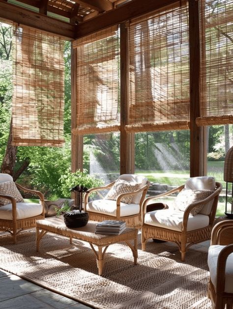 Bamboo Shades Sunroom, Sunroom Over Deck, Sunroom Minimalist, Window Treatments For Sunroom, Zen Sunroom, Luxury Sunroom, Stoep Idees, Add A Sunroom, Sunroom Window Treatments