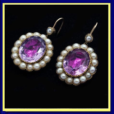 Antique Georgian Earrings Amethyst Pearls 15ct Gold Drop Earrings (5381) | eBay Georgian Earrings, Georgian Jewelry, Deep Pink, Amethyst Earrings, Gold Drop Earrings, The Colour, Antique Jewellery, Vintage Watches, Jewellery And Watches