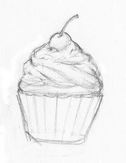 Cupcake Doodle Art, Dessert Drawings Easy, Cupcake Sketch Drawings, Realistic Cupcake Drawing, Cupcake Drawing Aesthetic, Dessert Drawing Realistic, Simple Cupcake Drawing, Food Sketch Easy, Food Drawing Sketches Easy