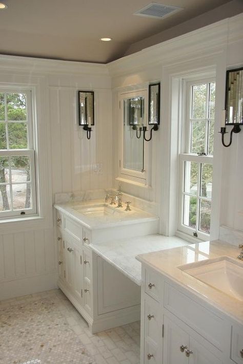 His and Her Vanities - Transitional - bathroom - Bradshaw Designs Makeover Kamar Mandi, Double Sinks, Master Bath Remodel, Double Vanity Bathroom, Bathroom Countertops, Bathroom Redo, Dream Bathrooms, Bath Room, Bathroom Renos