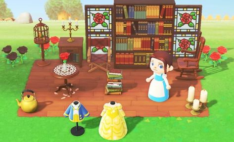 Animal Crossing Disney Island, Anch Builds, Acnh Disney Ideas, Acnh Fairytale Island, Acnh Beauty And The Beast, Acnh Disney Island, Acnh Disneyland, Animal Crossing Disney, Disney Acnh