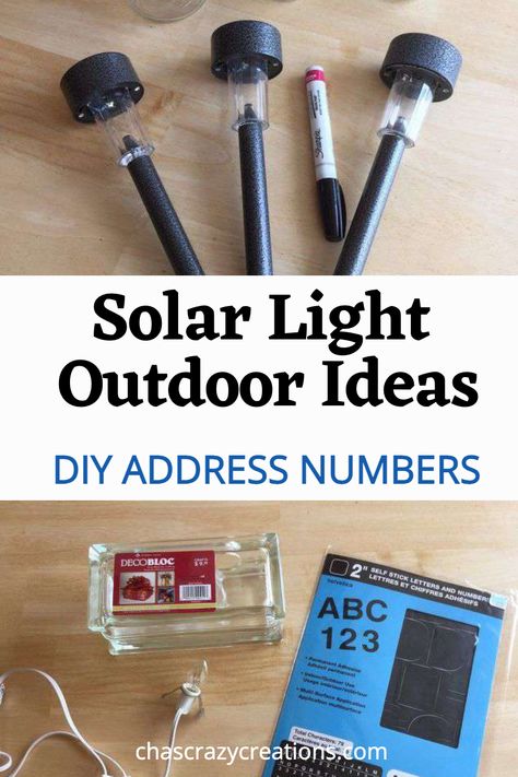 solar light materials for address numbers with text overlay solar light outdoor ideas diy address numbers Solar House Numbers Diy, Lighted House Number Ideas Outdoor, Diy Pathway Lights, House Numbers Ideas Outdoor, Chandler Lights, House Number Ideas Outdoor, Diy Address Sign, Diy Pathway, Solar House Numbers