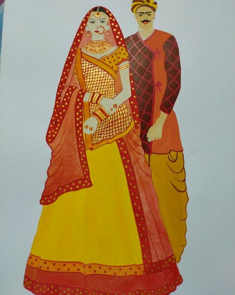 Rajasthani Traditional Dress, Fashion Model Drawing, Rajasthani Dress, Dress Illustration, Bff Quotes Funny, Fashion Illustration Sketches Dresses, Textile Prints Design, Couple Dress, Beautiful Art Paintings