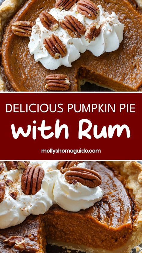 Indulge in the rich and comforting flavors of fall with a decadent pumpkin pie recipe featuring a hint of rum. This twist on a classic dessert adds warmth and depth to every bite, making it perfect for holiday gatherings or cozy nights in. Elevate your baking game this season by trying out this delicious pumpkin pie with rum recipe that will surely impress your family and friends. Rum Pumpkin Pie, Boozy Pumpkin Pie, Fireball Pumpkin Pie Recipe, Rum Pie, Pecan Pie Crust, Pumpkin Pie Spice Recipe, Pie Spice Recipe, Perfect Pumpkin Pie, Recipes Pumpkin