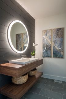 Floating Vanity Bathroom, Modern Contemporary Bathroom, Shiplap Bathroom, Custom Kitchens Design, Modern Mountain Home, Bathroom Backsplash, Floating Vanity, Simple Bathroom, Ship Lap Walls