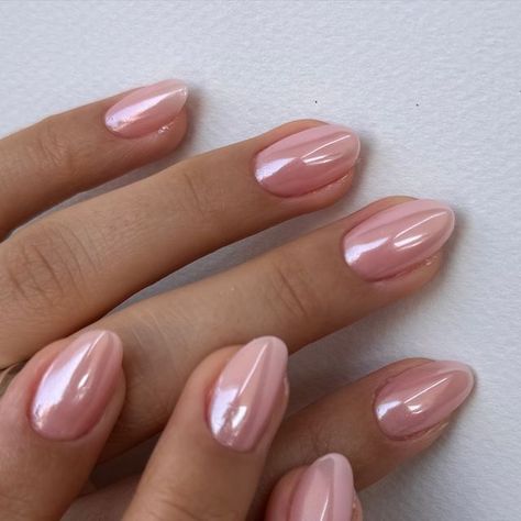 ALBA on Instagram: "CRYSTAL CHROME on different lighting… @blueskykosova 🧚‍♀️" Pearly Pink Chrome Nails, Chrome Pink Tip Nails, Pink Chrome Round Nails, Hoco Nail Inspo Pink, Bubble Bath Pink Chrome Nails, Nails Cool Girl, Nails To Have When You Get Engaged, Ballerina Pink Chrome Nails, Nude Nail With Chrome